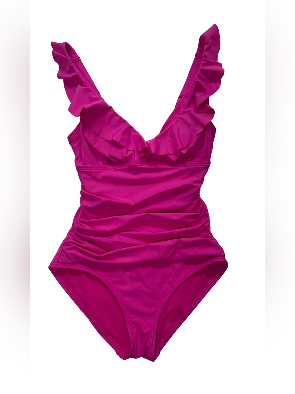 Ruffle V-Neck One-Piece Swimsuit - Size XS